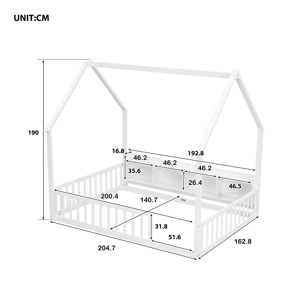 HAUSBETT 140/200 cm mit Ablagefächern, DE-41877, in Weiß - Weiß, Holz (140/200cm) - ComfortXL