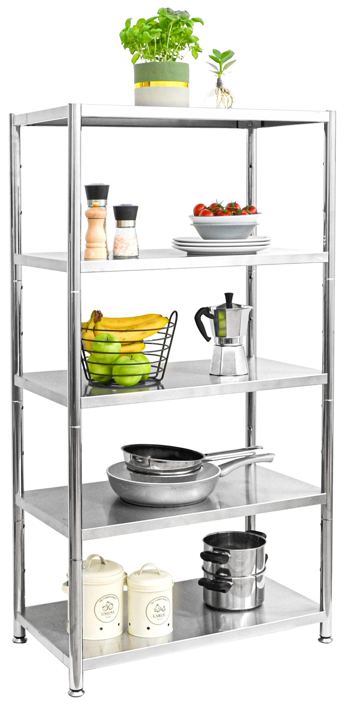 EDELSTAHL-REGAL 74x41x140 bis 200kg inkl. 5 Ebenen - Silberfarben, Metall (41/140/74cm) - shelfr