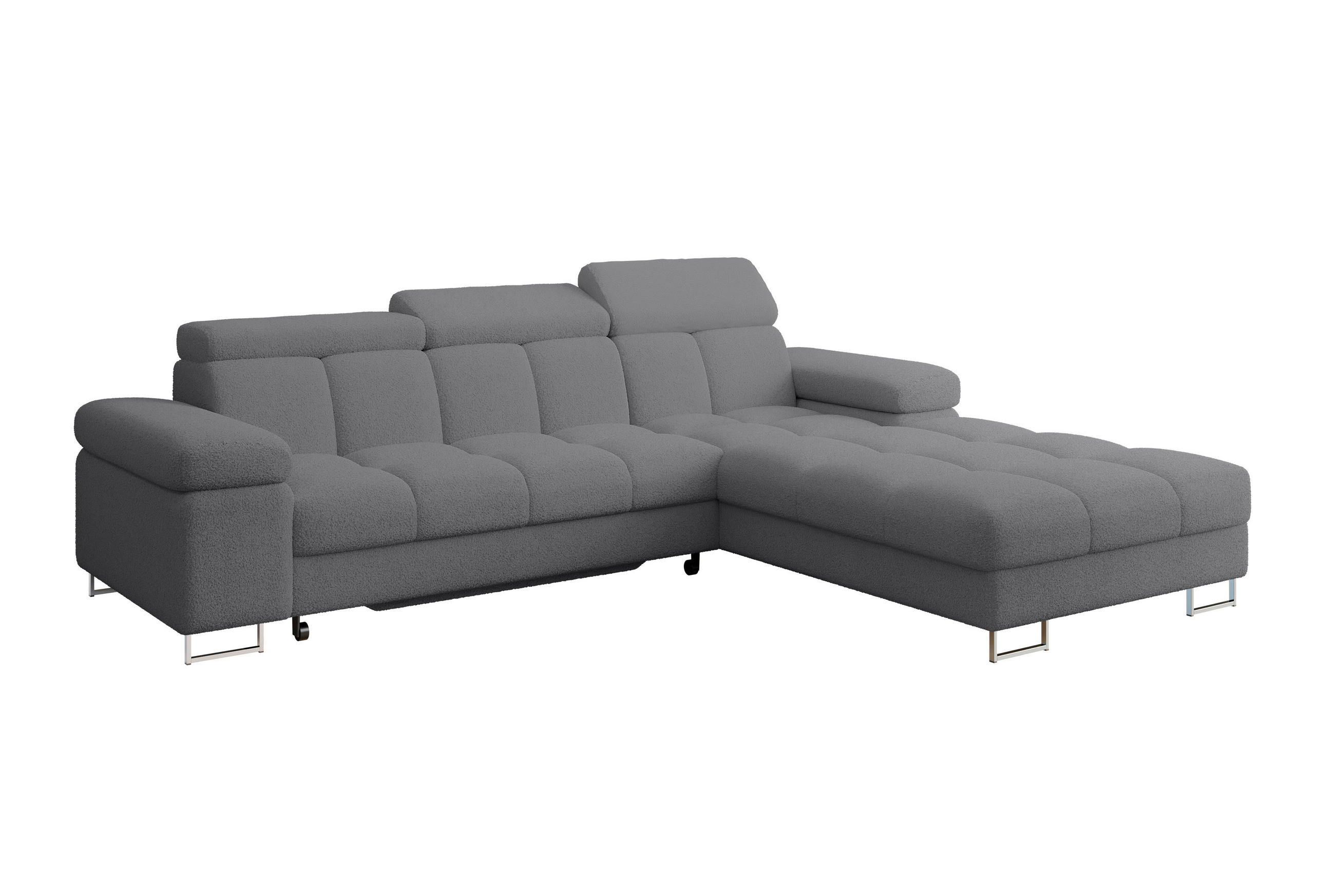 ECKSOFA mit Schlaffunktion Ottomane Rechts COMA L 271x203x79 Grau Bouclé - Chromfarben, Holzwerkstoff/Textil (203/271cm) - ALTDECOR