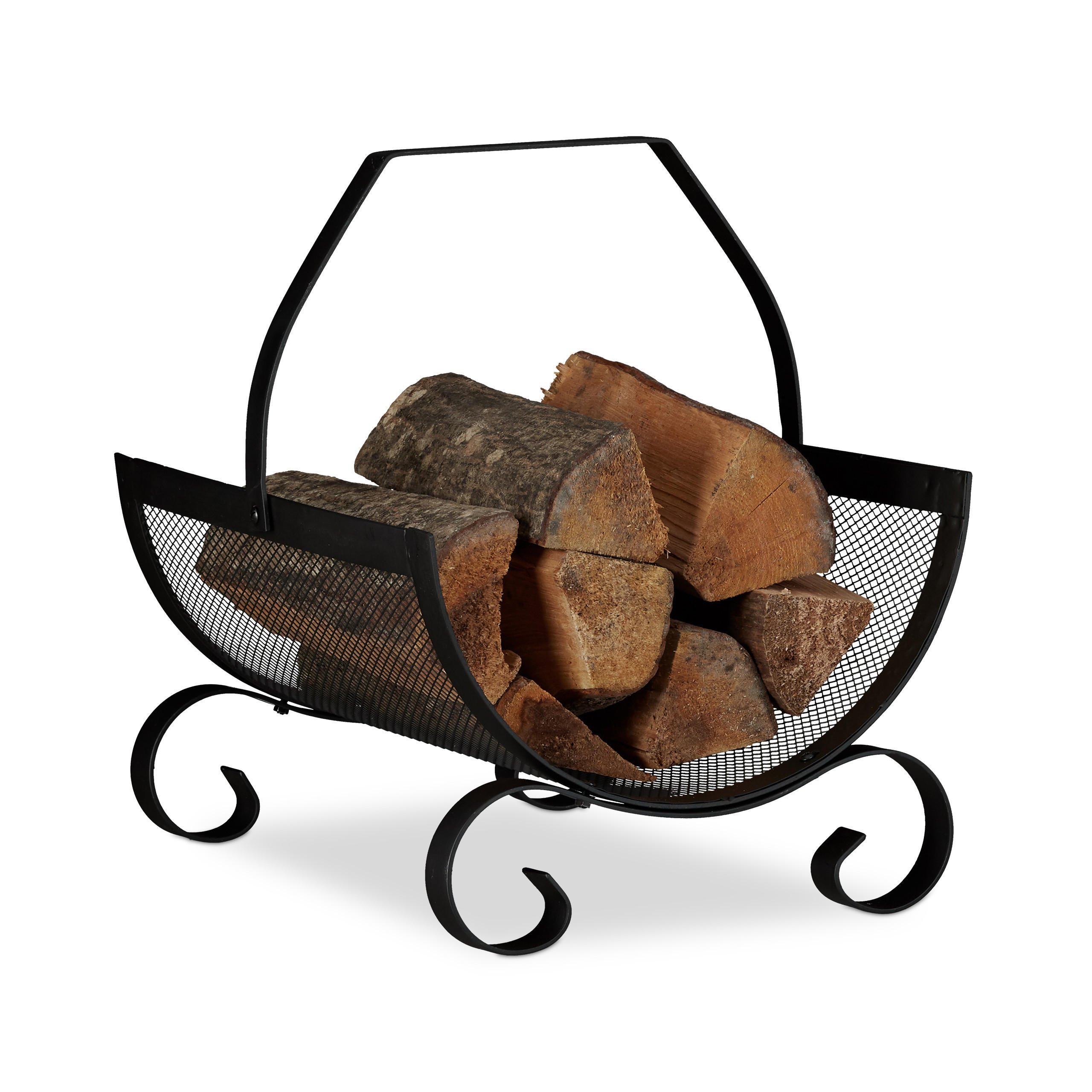 KAMINHOLZKORB - Schwarz, Metall (33/40/38cm) - Relaxdays