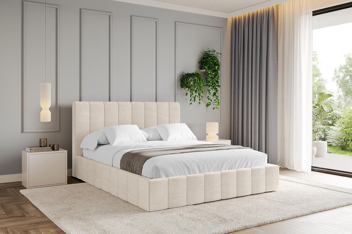 POLSTERBETT mit Bettkasten und Lattenrost, Boxbett ohne Matratze - FINO 140x200 Beige - Creme, Holzwerkstoff/Textil (140/200cm) - ALTDECOR