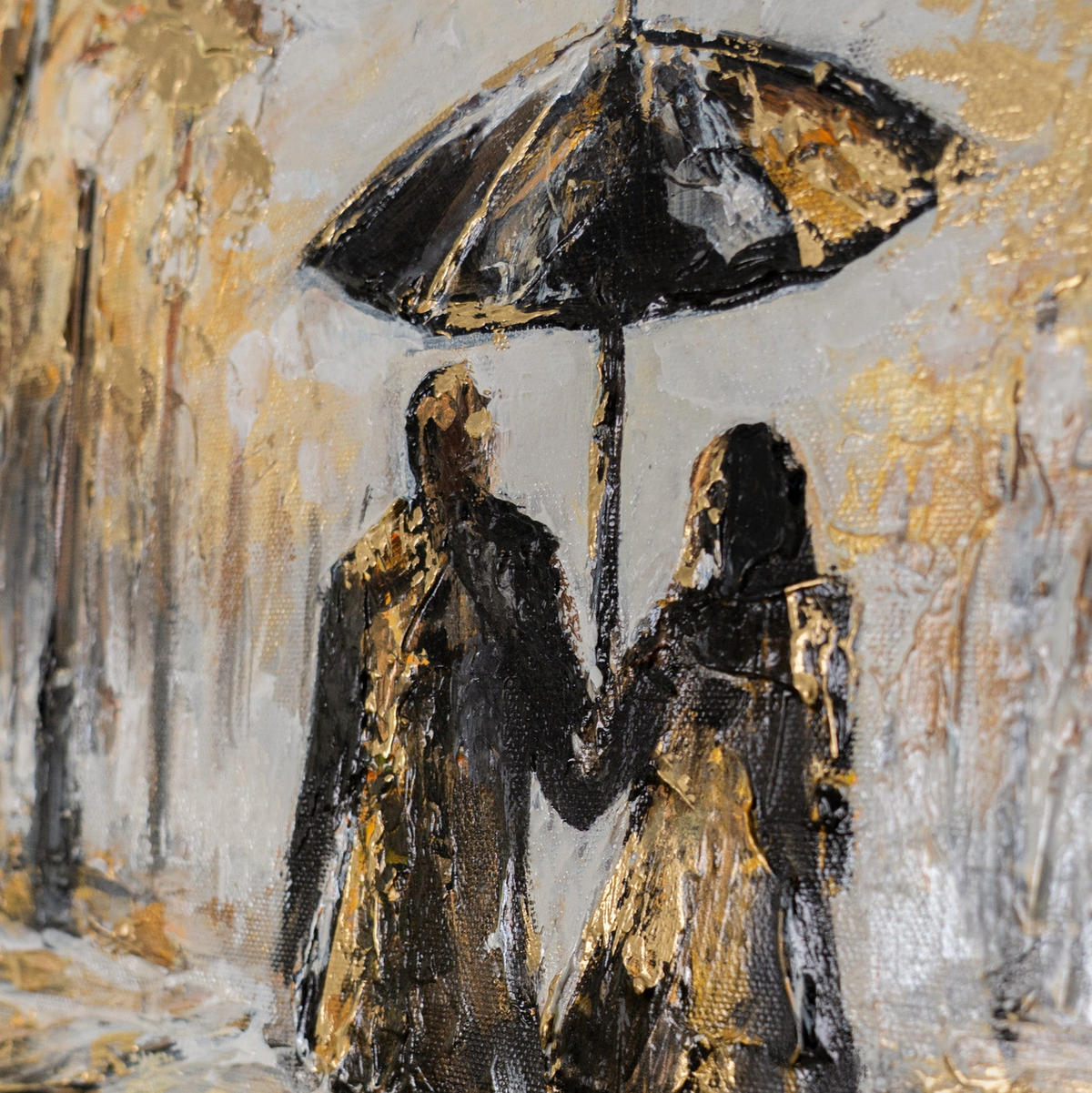 GEMÄLDE Regnerischer Spaziergang Schattenfugenrahmen Schwarz 70x50 cm - Schwarz, Holz (70/50cm) - YS-art gallery