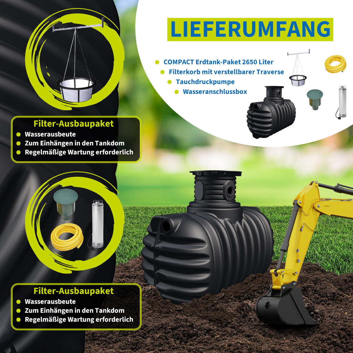 ERDTANK-PAKET 2650 L - Schwarz, Kunststoff (130/146/210cm) - 4rain