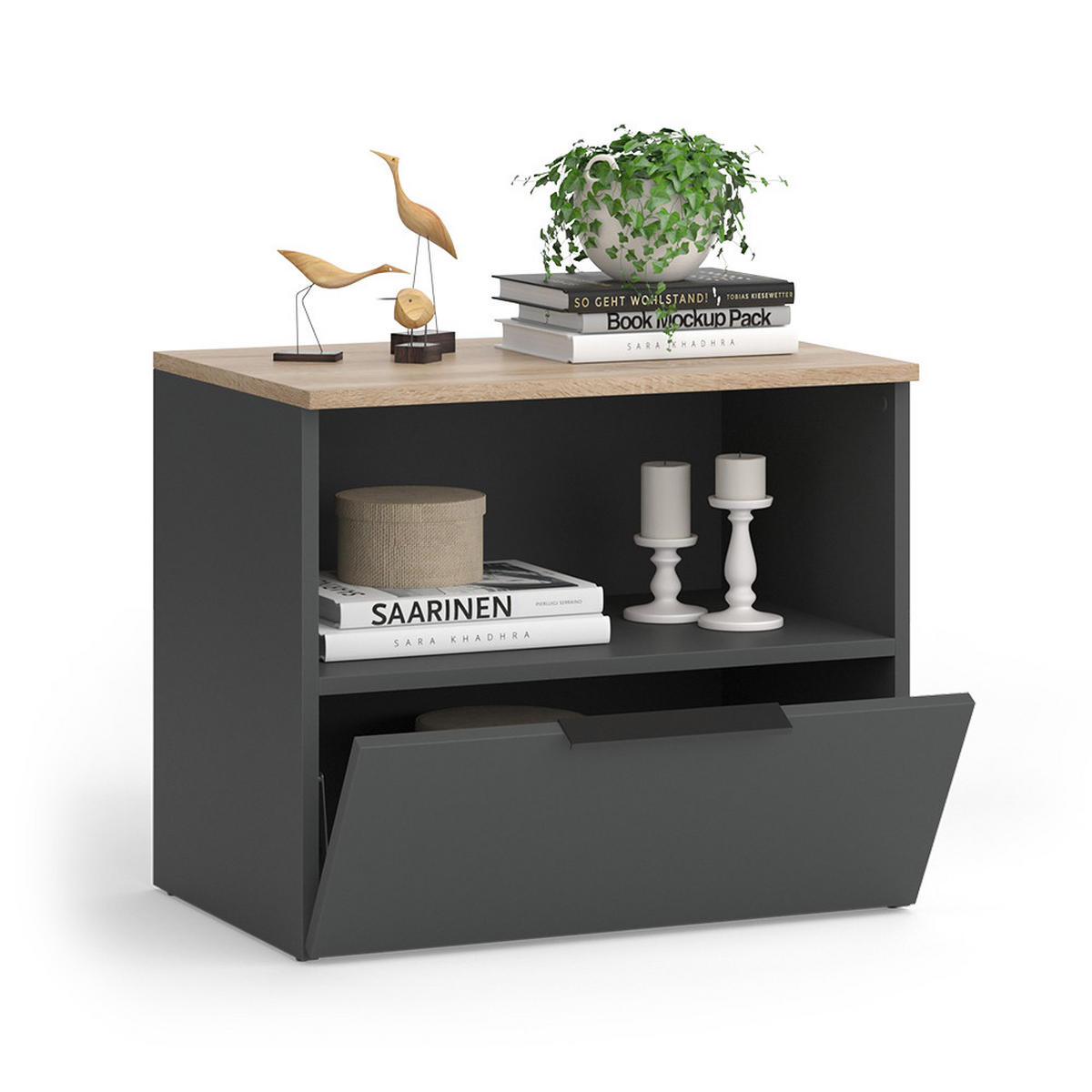 KOMMODE Wido Anthrazit/Sonoma 60 x 50 cm mit klappe - Anthrazit, Holzwerkstoff (60/50/40cm) - Vicco