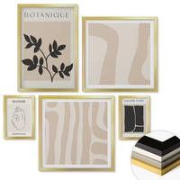 WANDBILDER 5er Set - 50x50 cm & 20x30 cm & 40x60 cm Goldrahmen - Abstrakte Pflanzenmotive - Goldfarben, Kunststoff (40/60cm) - ArtPrintCave