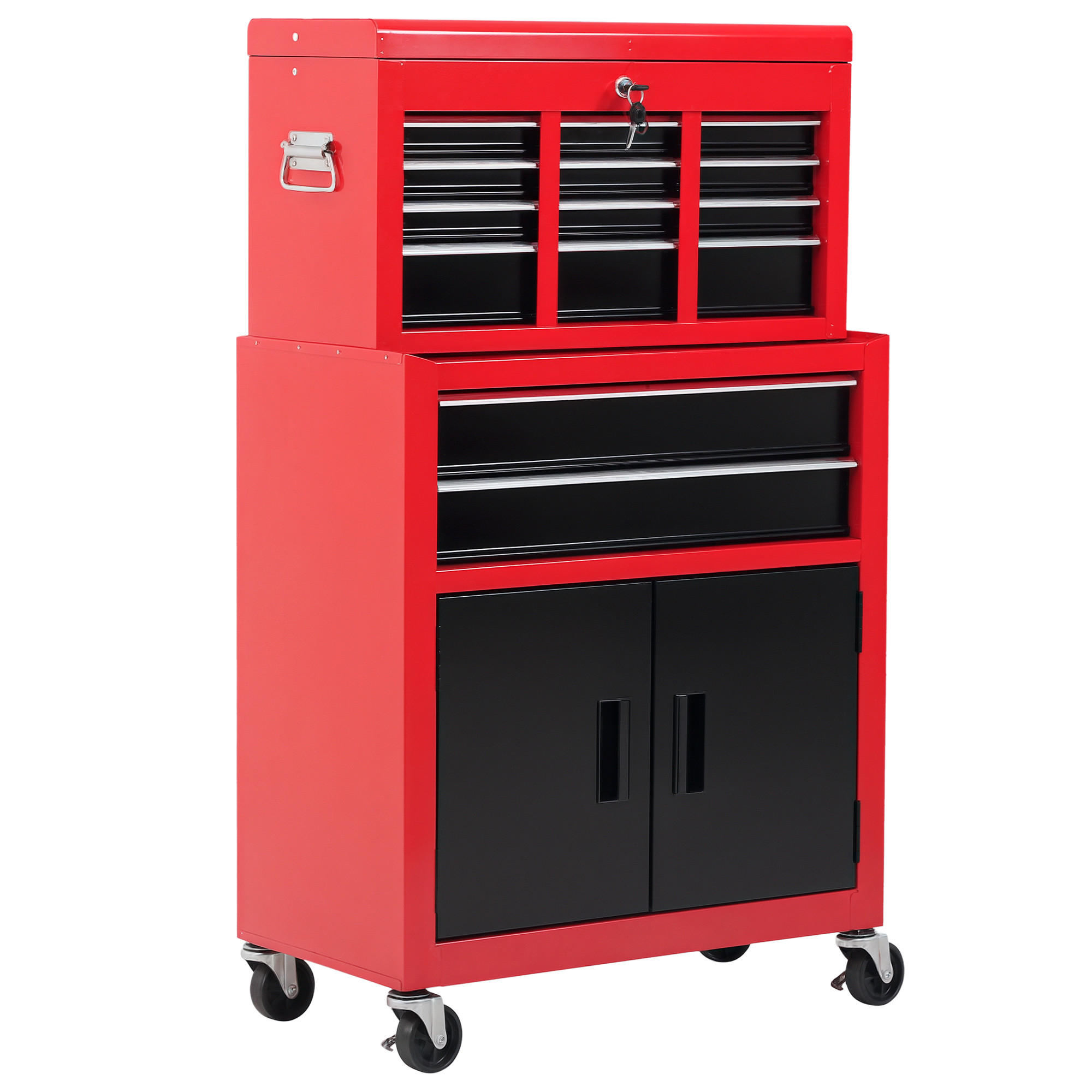 WERKZEUGWAGEN DE-18982 6 Schubladen + abnehmbarer Koffer Rot/Schwarz - Rot, Metall (39/73/68cm) - ComfortXL