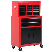 WERKZEUGWAGEN DE-18982 6 Schubladen + abnehmbarer Koffer Rot/Schwarz - Rot, Metall (39/73/68cm) - ComfortXL