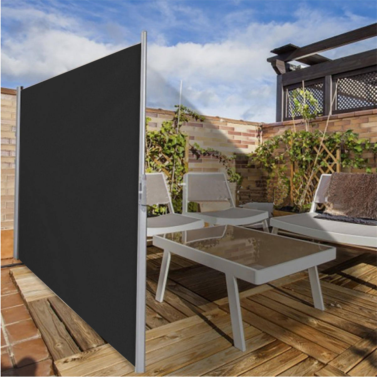 SICHT- und Windschutz Seitenmarkise für Balkon und Terrasse in Dunkelgrau, 180 x 300 cm - Schwarz, Kunststoff (300/180cm) - Livingandhome