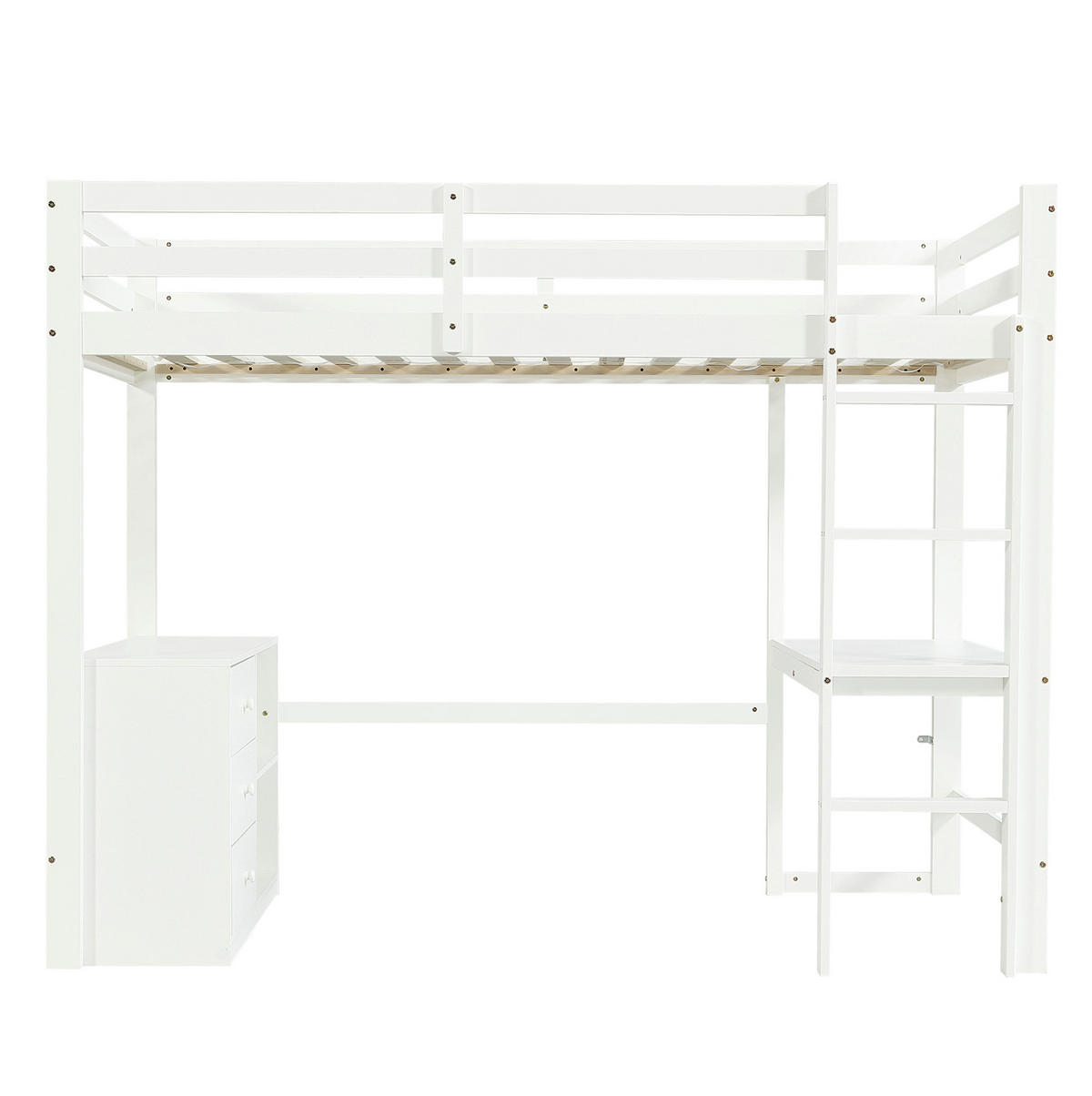 HOCHBETT 90/200 cm Weiß mit Schreibtisch und Stauraum ohne Matratze - Weiß, Holz (90/200cm) - MIVRAY