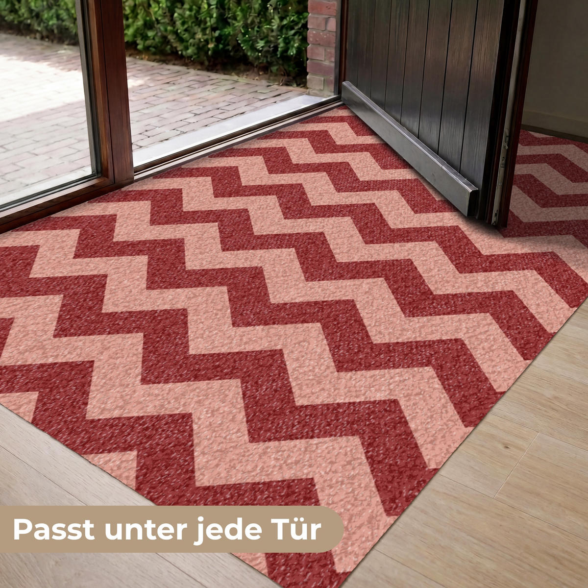 FUSSMATTE Zickzack - Streifen - Muster - Rot Schmutzfänger 150x90 cm - Bordeaux, Kunststoff (150/90cm) - MuchoWow