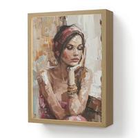 NÁSTĚNNÁ LAMPA S AKUMULÁTOREM Žena - vzhled malby - portrét - moderní 30x40 cm - hnědá, kompozitní dřevo (30/40/8cm) - OnlyWow
