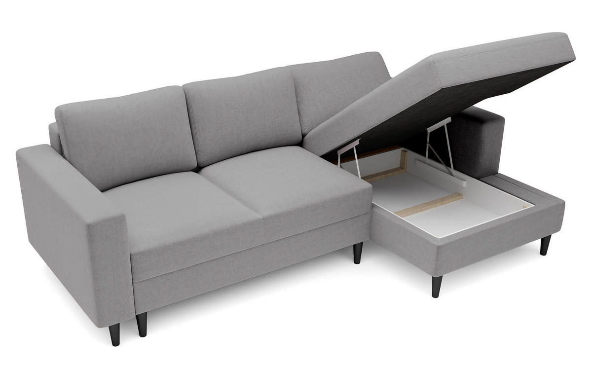 ECKSOFA Nalika Grau Velours - Schwarz/Grau, Holz/Textil (230/143cm) - Selsey