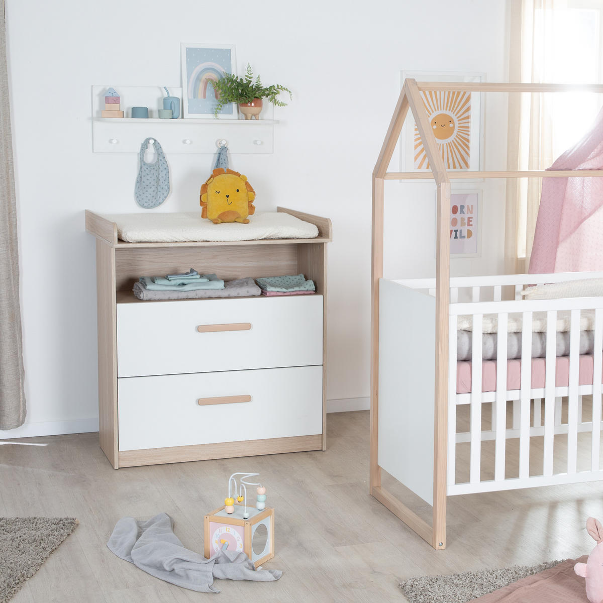 WICKELKOMMODE Cabane mit Schubladen - Eichefarben/Weiß, Holz/Holzwerkstoff (88/97.5/75cm) - Roba