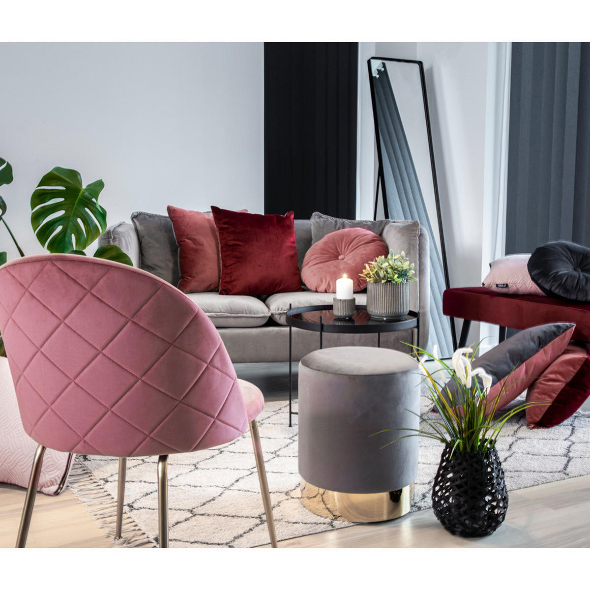 STUHL 2er-Set rosa velours, Beine im Messing Look - Rosa, Holzwerkstoff (51/78/52cm) - ebuy24