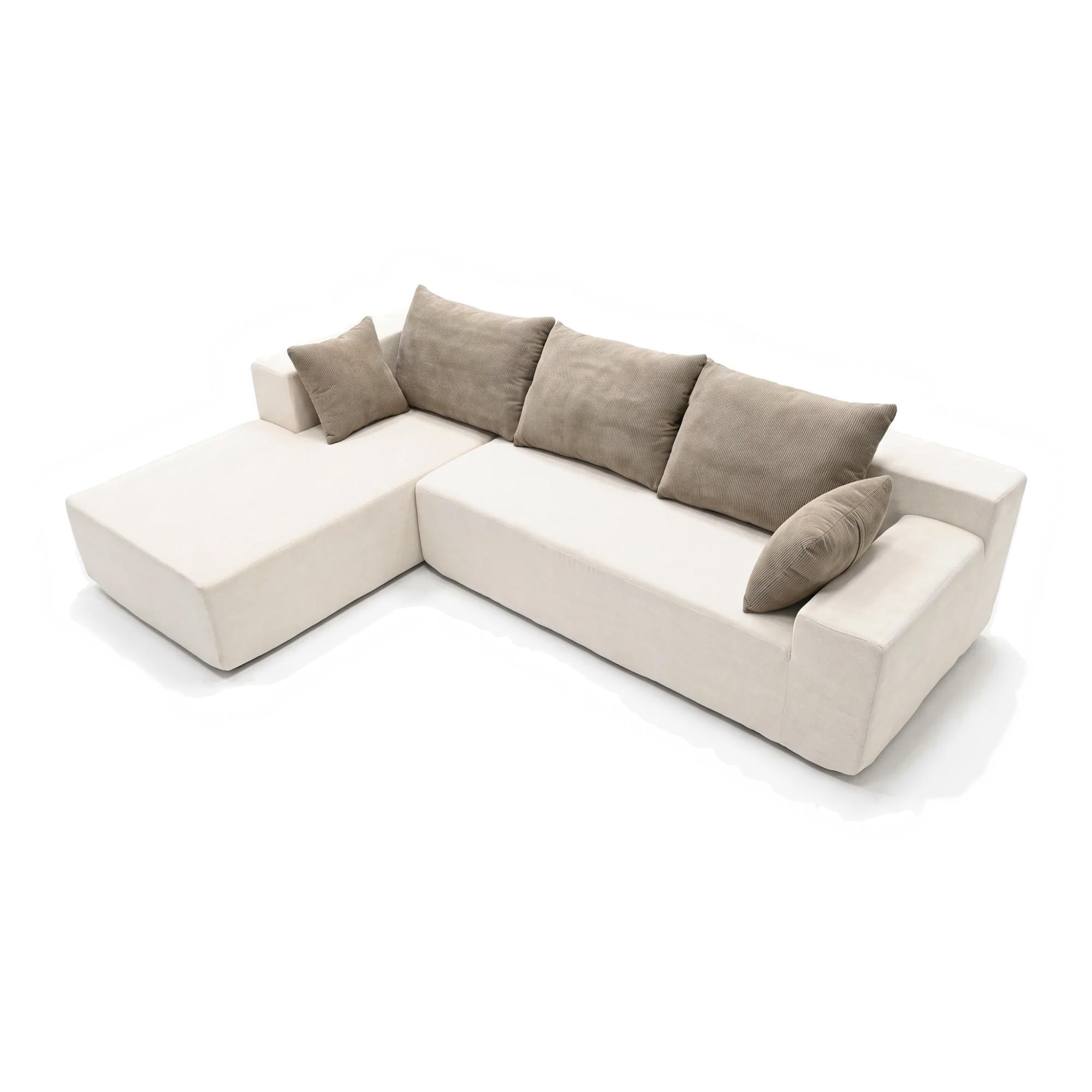 ECKSOFA Luna Weiß Sand 3-Sitzer Links - Weiß/Braun, Textil (267/175cm) - COCO Living