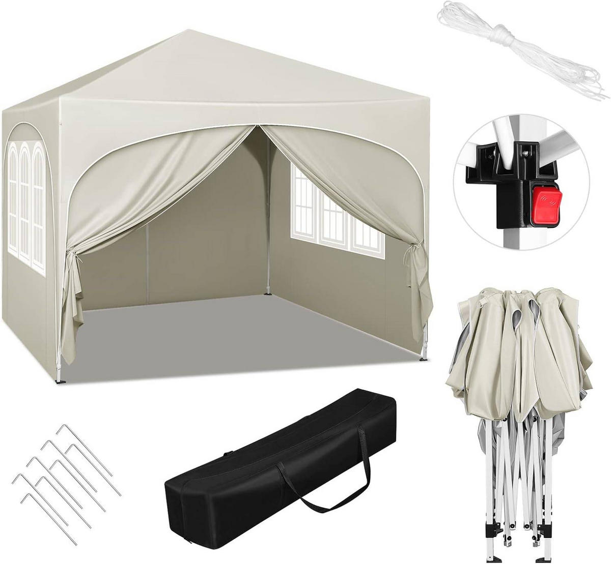 PAVILLON, Faltpavillon 3x3 m, mit 4 Seitenwänden, Grau - Beige, Metall (300/260/300cm) - Woltu