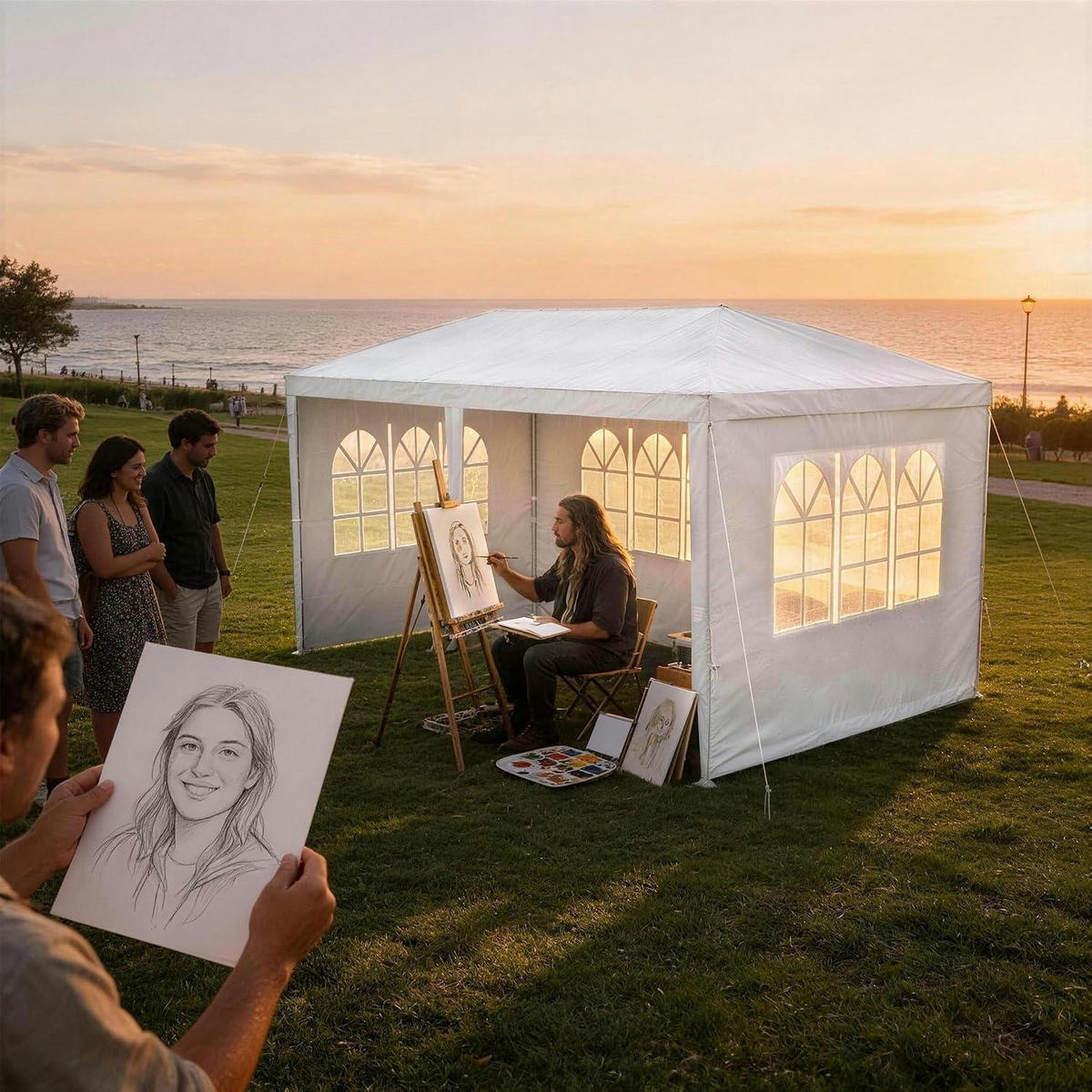 GARTENPAVILLON 3 x 6 m Weiß Wasserdicht mit 6 Seitenwänden - Weiß, Kunststoff (300/250/600cm)