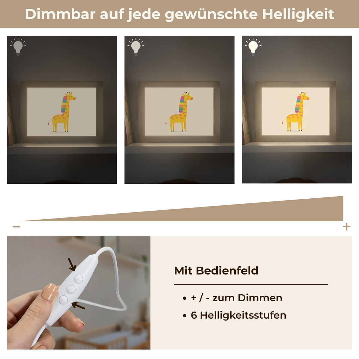 NACHTTISCHLAMPE Giraffe - Regenbogenmähne - Beige 20x15 cm - Beige, Holzwerkstoff (8/20/15cm)