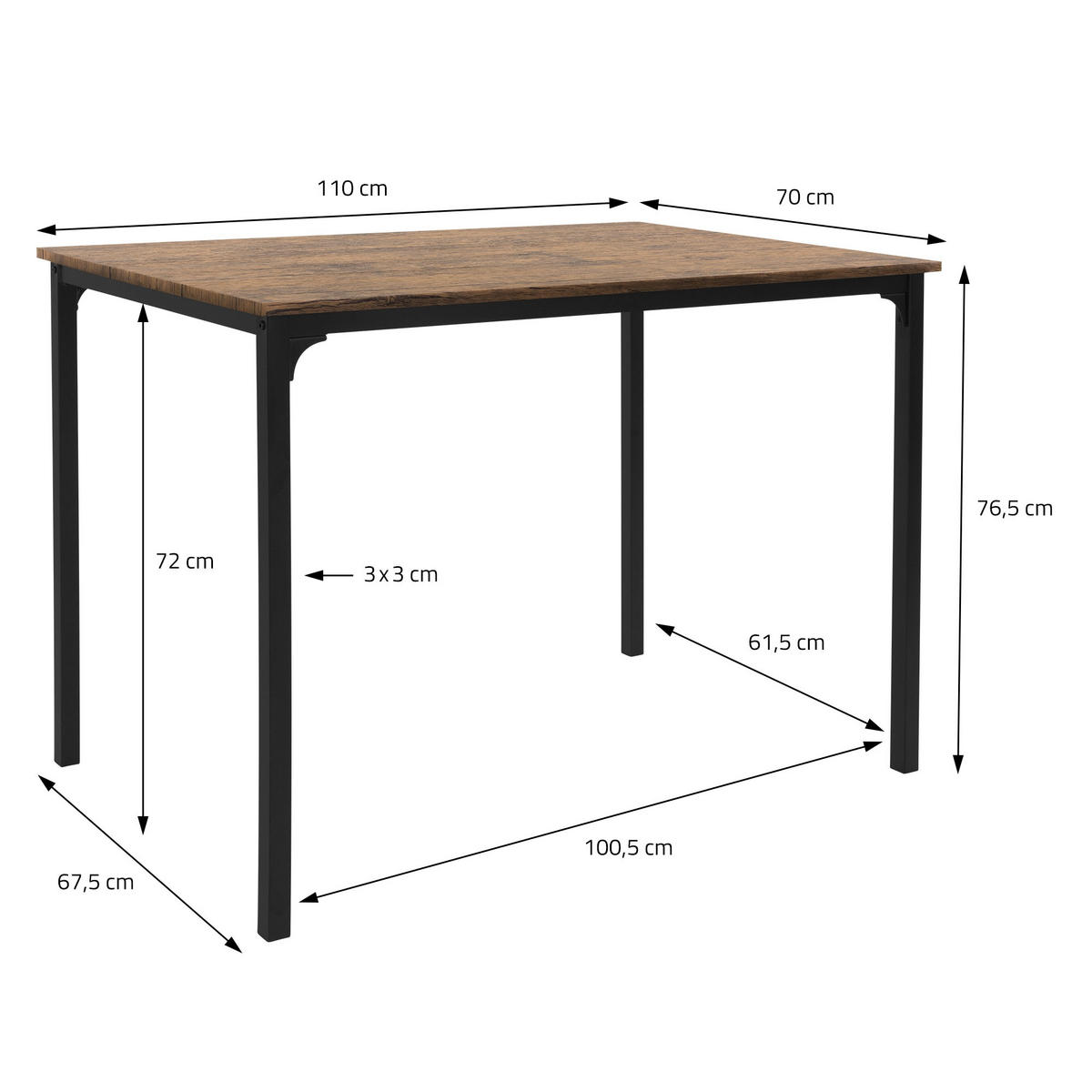 ESSTISCH Set 4-teilig - Eichefarben, Holzwerkstoff (70/86.5/110cm) - ML-DESIGN