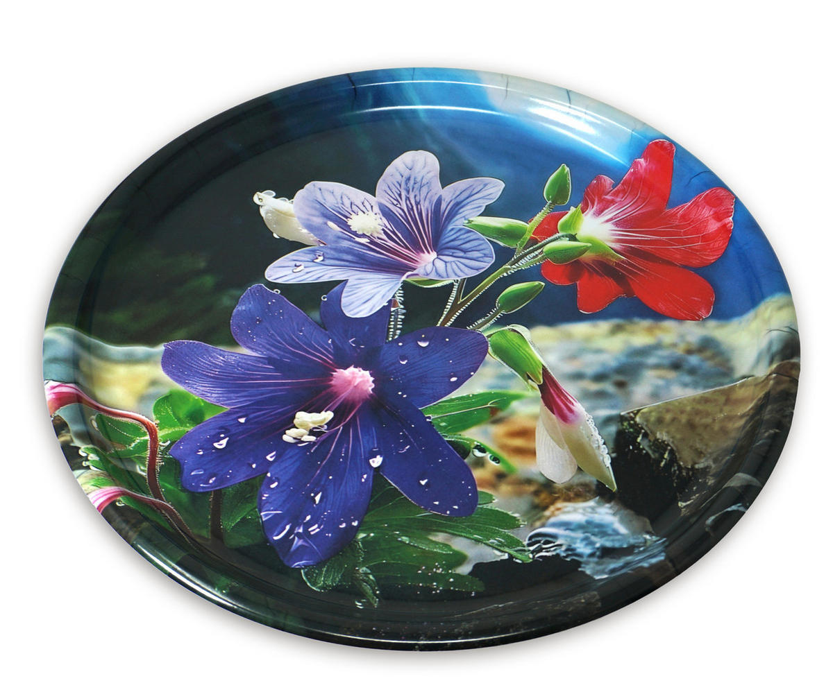 TABLETT rund Bergblume, Melamin ServierTablett rund Ø 40 cm - Blau, Kunststoff (40/2/40cm) - Lashuma