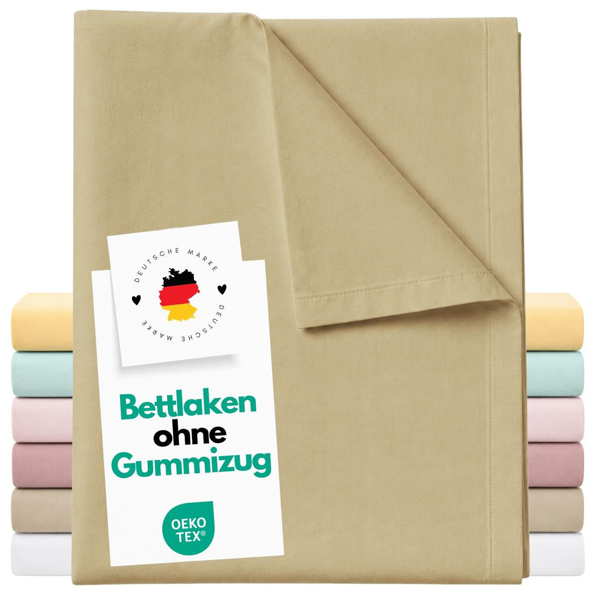 BETTTLAKEN ohne Gummizug 140x250 cm, Betttuch aus 100% Baumwolle, Vielseitig verwendbares Haustuch - Macchiato - Hellbraun, Textil (140/250cm) - Carpe Sonno