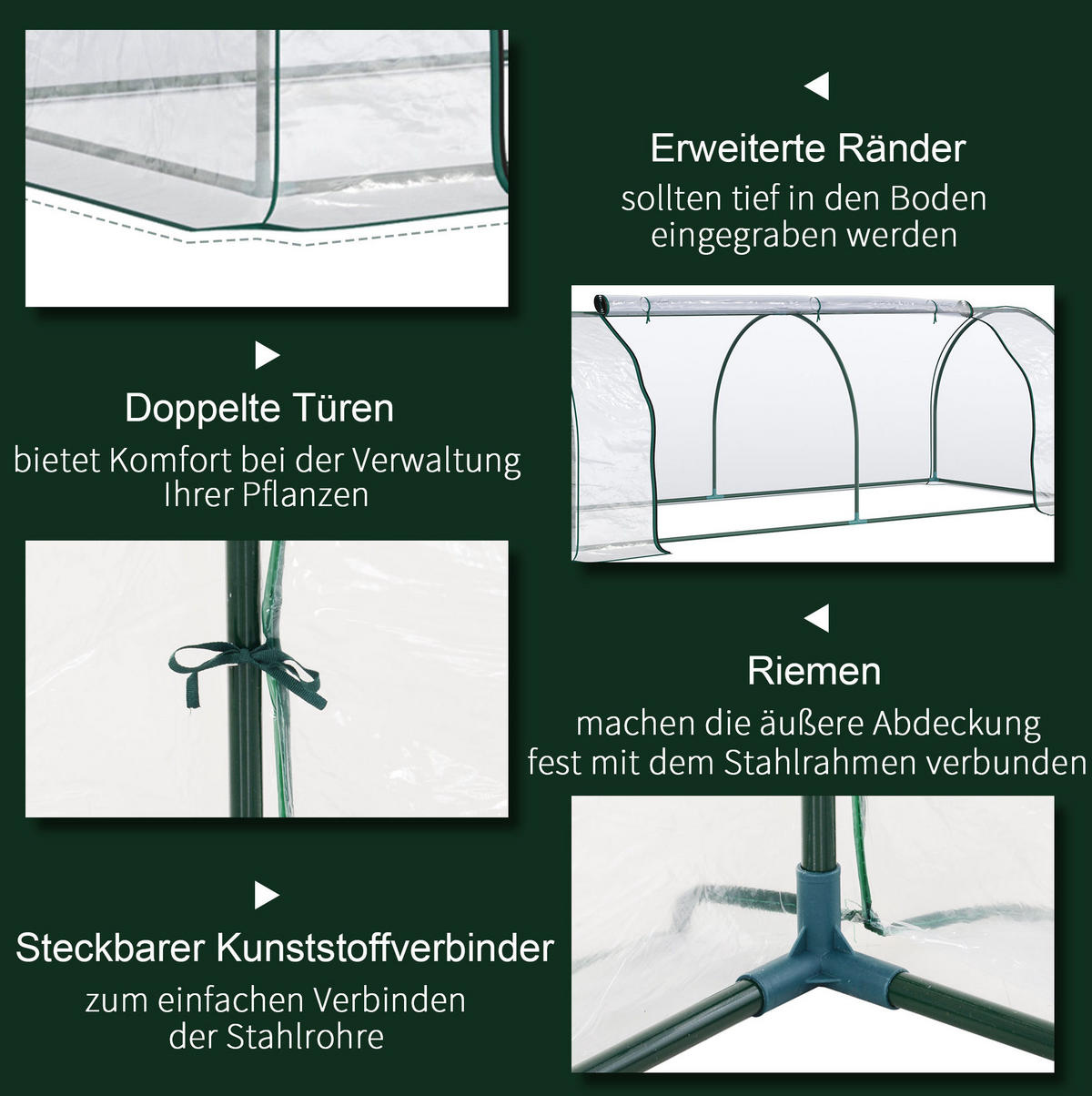 GEWÄCHSHAUS aus Kunststoff 250x100x80 cm in Transparent mit Tür - Transparent, Kunststoff (100/80/250cm) - Modfu