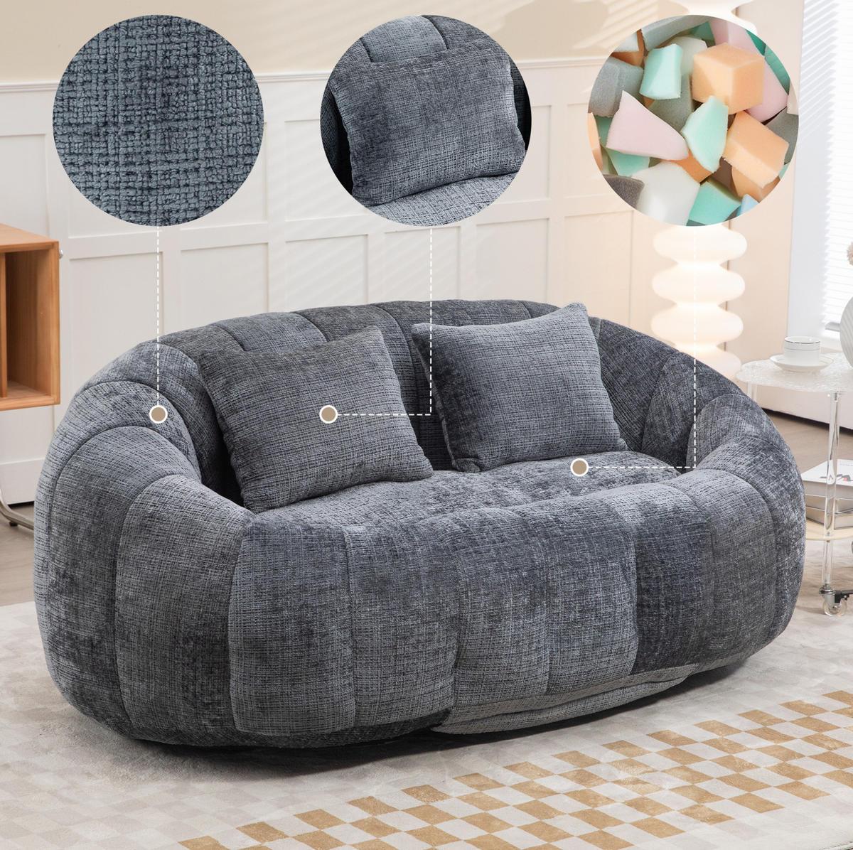 SITZSACK Sofa 150 x 95 x 63 cm Chenille Gray - Grau, Kunststoff (95/63/145cm) - Beauniv