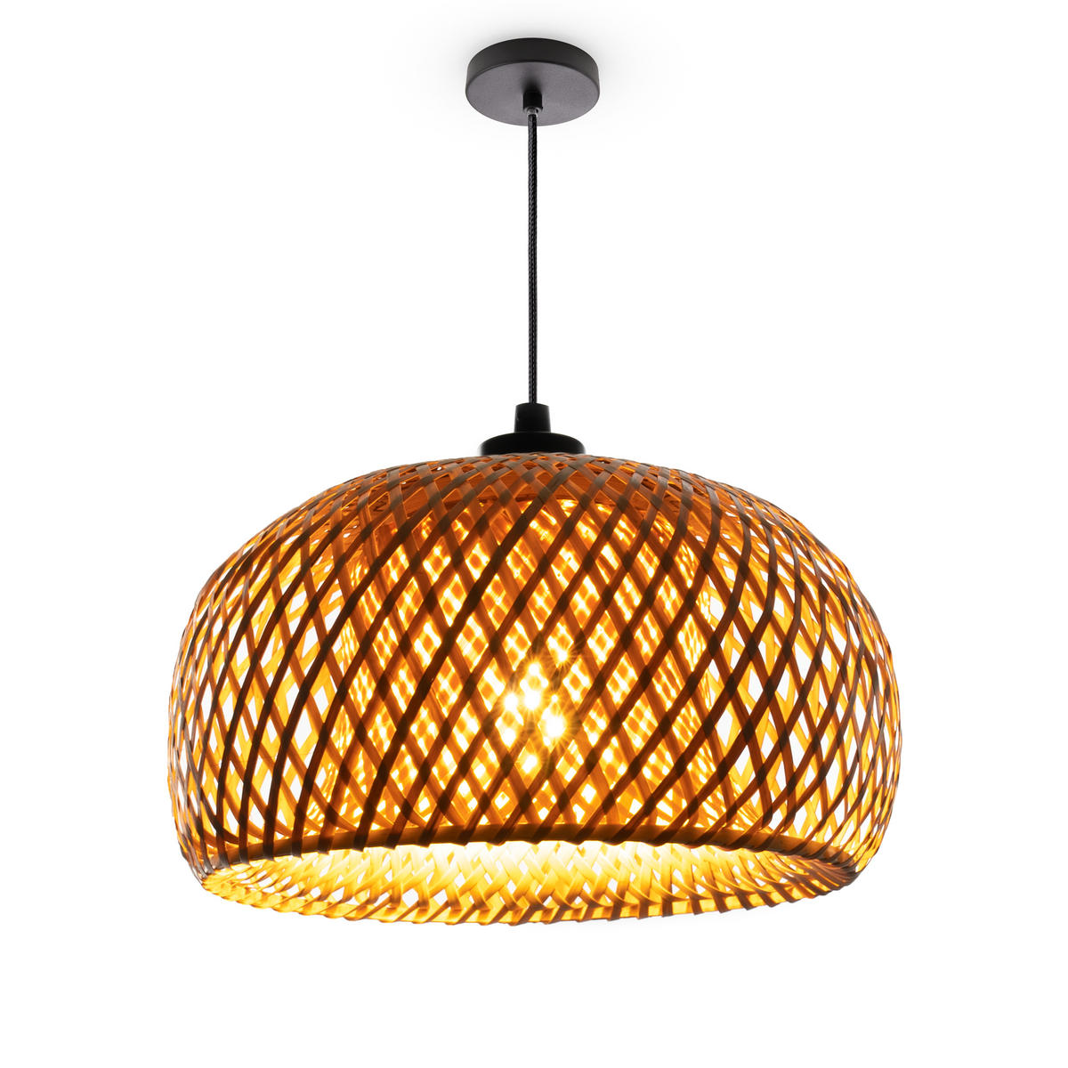 PENDELLEUCHTE Pesa S - Beige/Schwarz, Holz (30/30/16cm) - Paco Home