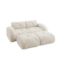 2-SITZER SOFA Chenille Hellbeige mit 2 Hockern - Weiß, Textil (204/76/171cm) - WISHDOR