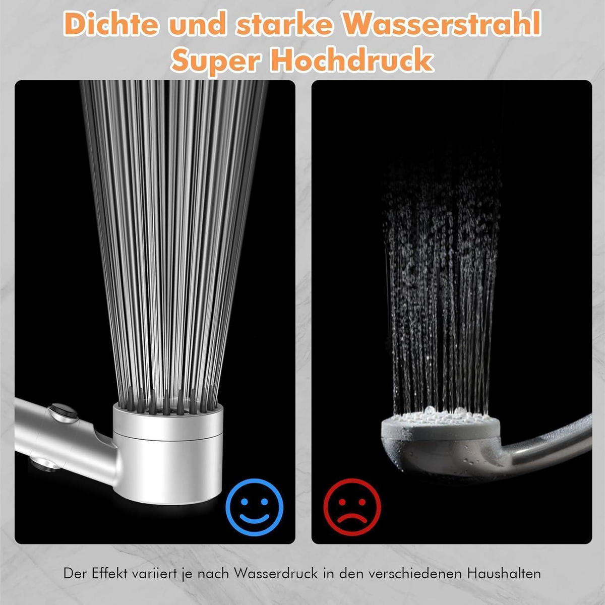 HANDBRAUSE mit 15-Schicht-Filter und 3+1 Strahlarten Silber - Silberfarben, Metall (9/12.7/27cm)