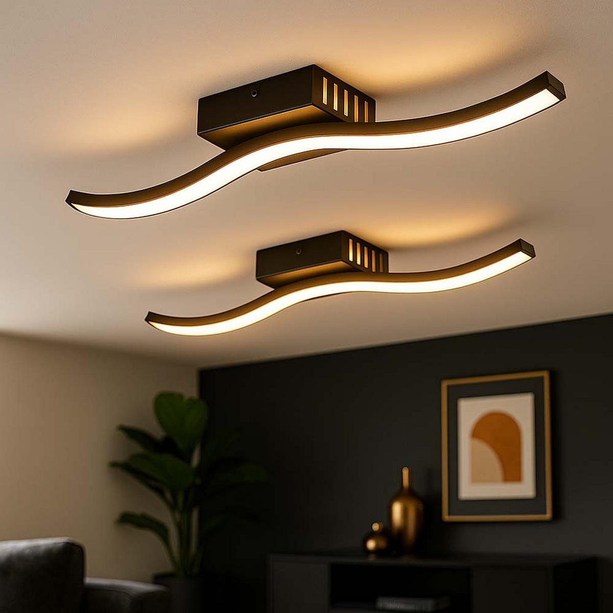 LED DECKENLEUCHTE TYLER Schwarz Gewellt - Schwarz, Kunststoff (34.3/7/6.4cm) - Globo Lighting