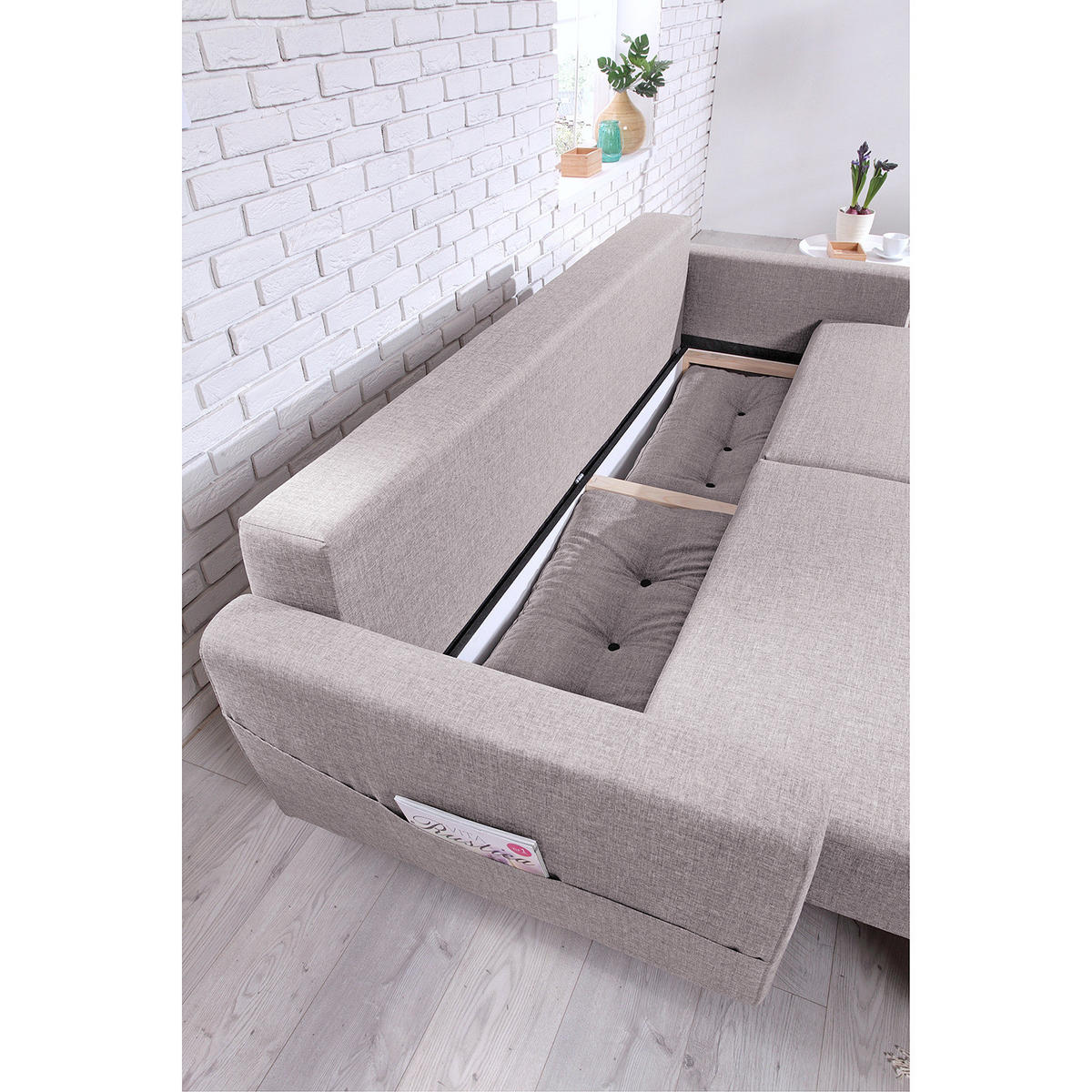 3-SITZER SOFA - Hellbraun/Hellrosa, Textil (220/90/90cm) - home24