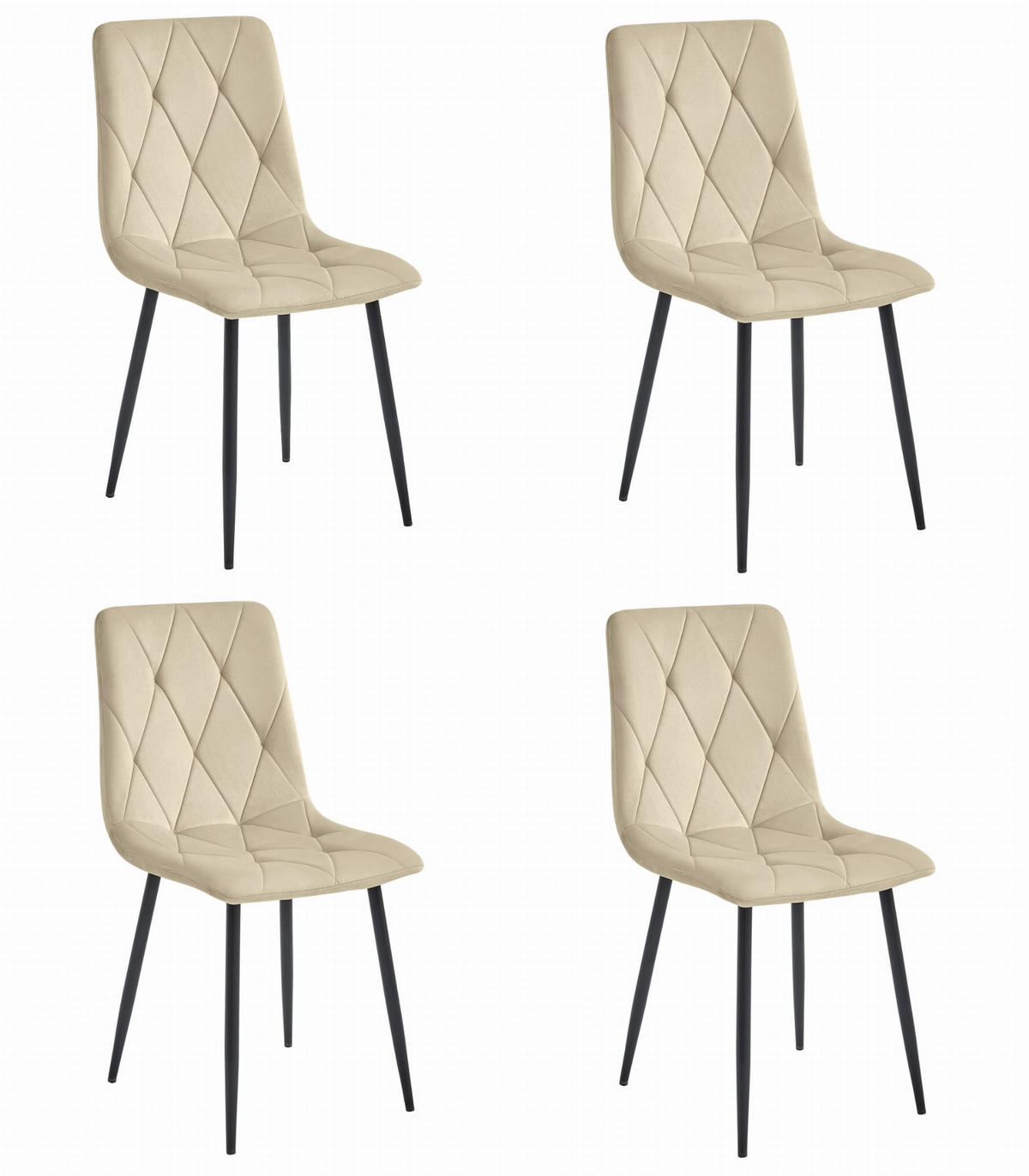 ESSZIMMERSTUHL 4-er Set TYRA hellbeige Sitzfläche, schwarze Beine - Hellbraun/Schwarz, Textil (44.5/87/54.5cm) - Valora