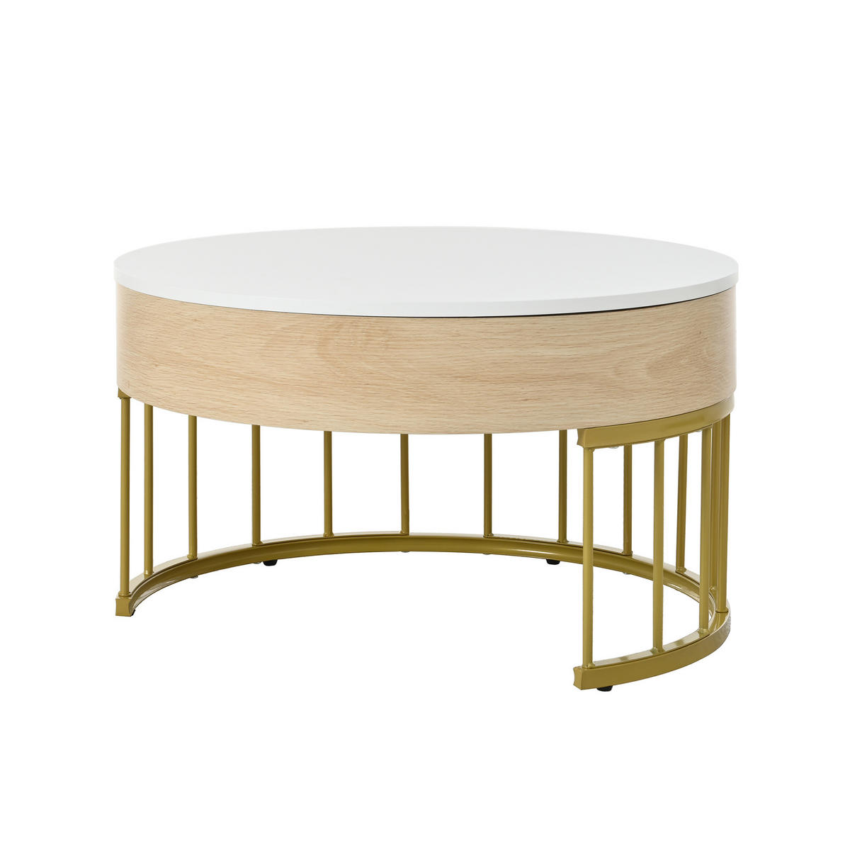 COUCHTISCH-KOMBINATION 70/70/56 + 60/60/27 cm in Weiß und Gold aus MDF mit Schublade - Weiß, Holzwerkstoff (70/70/56cm) - OKMYHOME