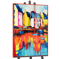 GEMÄLDE Yachten und Hafen Schattenfugenrahmen Rot 120x80 cm - Rot, Holz (120/80cm) - YS-art gallery
