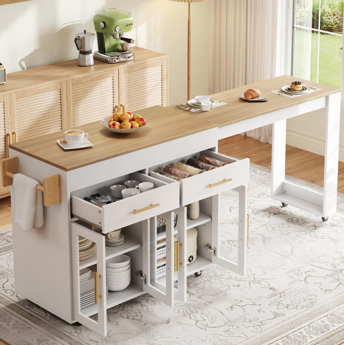 KÜCHENINSEL ausziehbar 132,5-217 x 50 x 93 cm MDF Weiß - Weiß, Holz (50/93/217cm) - Beauniv