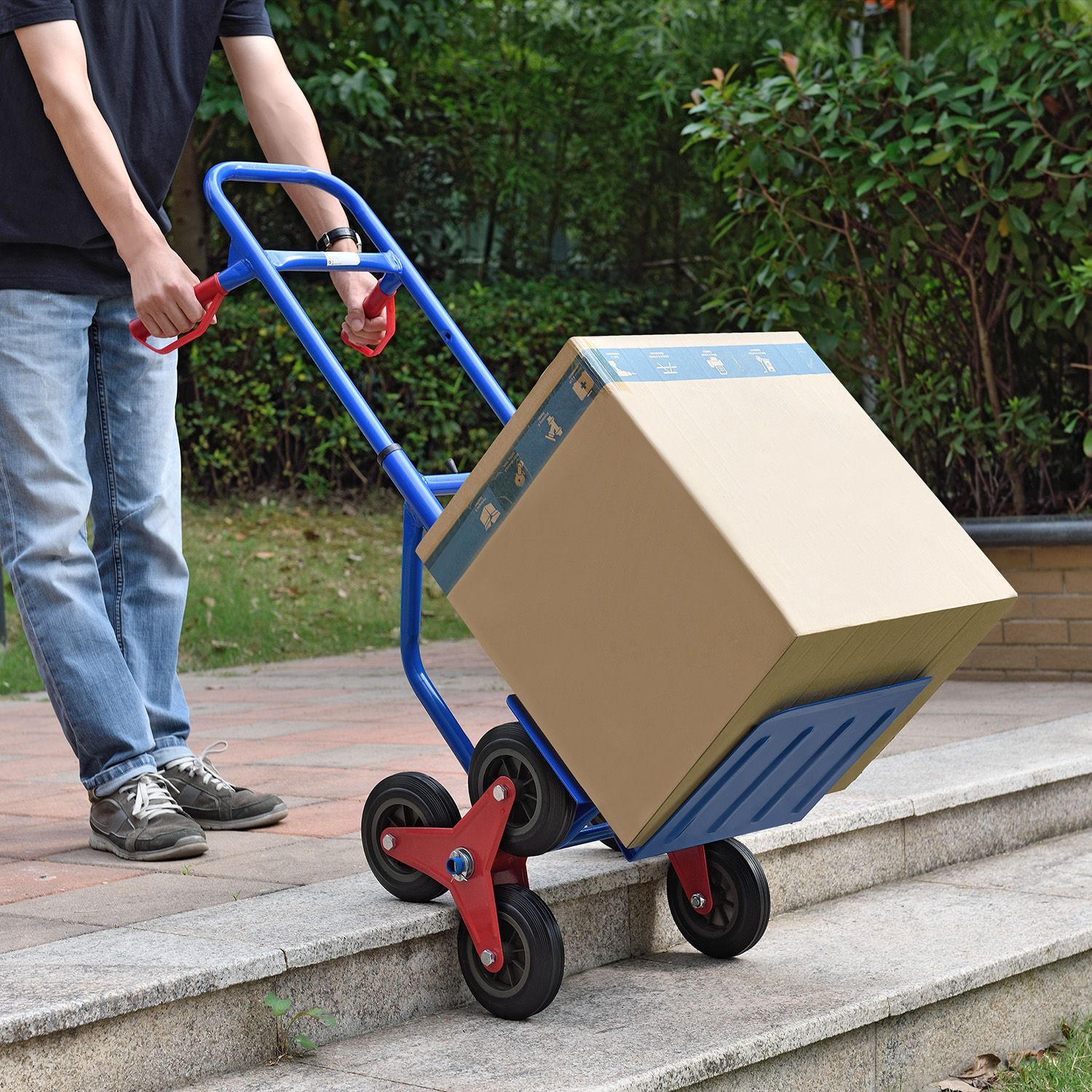 TREPPENSACKKARRE blau mit Dreikranzrädern - Blau, Metall (42/65/115cm) - Juskys
