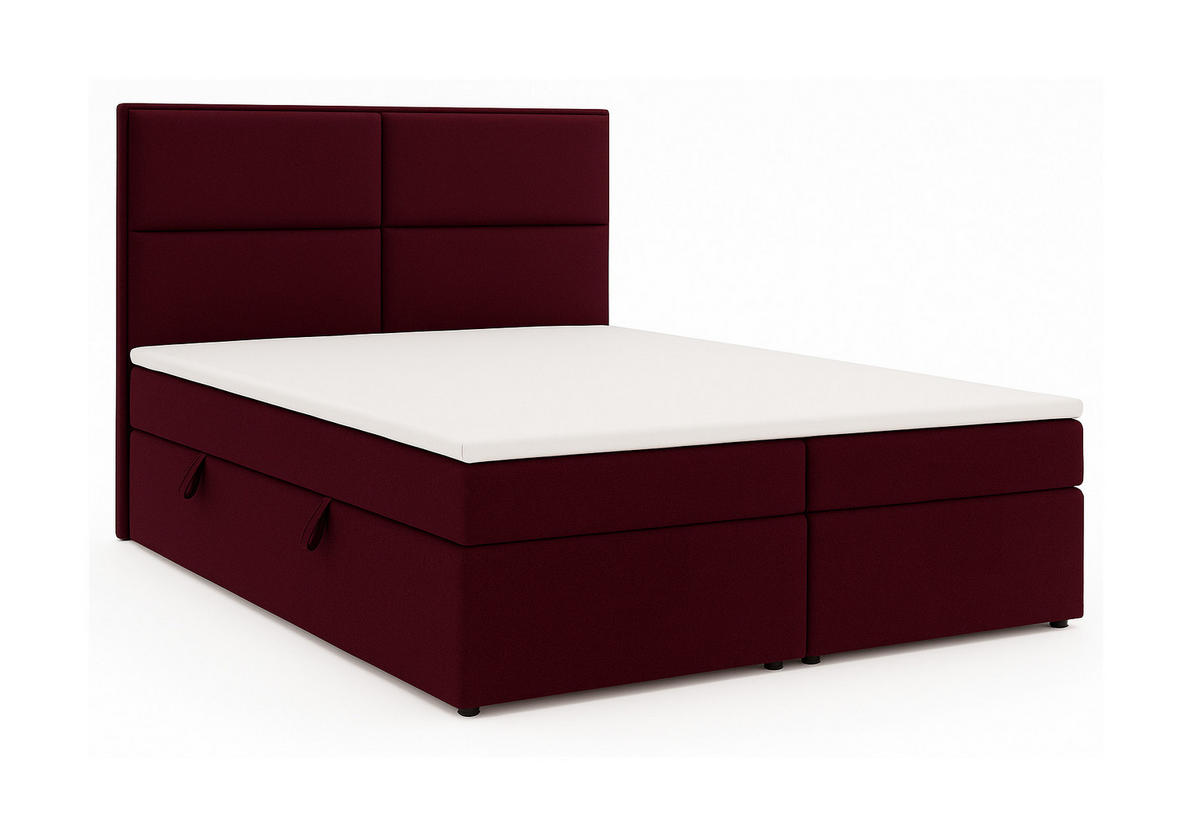 BOXSPRINGBETT AURORA mit Topper und Bettkasten, Bordeaux, 140x200 cm - Bordeaux, Textil (140/200cm) - KS Home Concept
