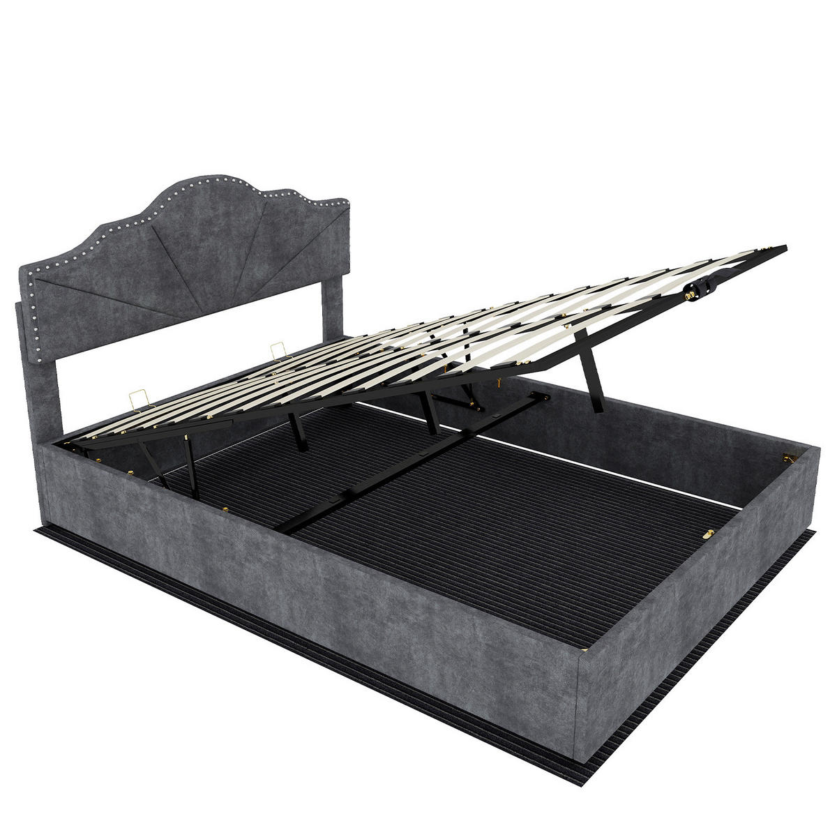 STAURAUMBETT 140/200 cm DE-32959 mit Pneumatik-Stauraum und Matratze Grau - Grau, Metall (140/200cm) - ComfortXL
