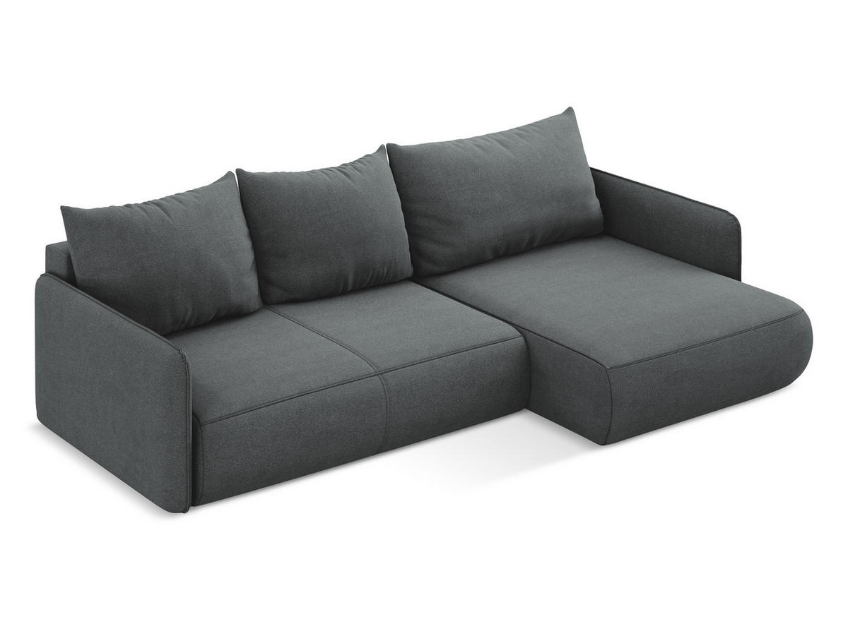 ECKSOFA mit Schlaffunktion Strukturstoff Stoff Grau - Schwarz/Grau, Kunststoff/Textil (240/148cm) - Makamii
