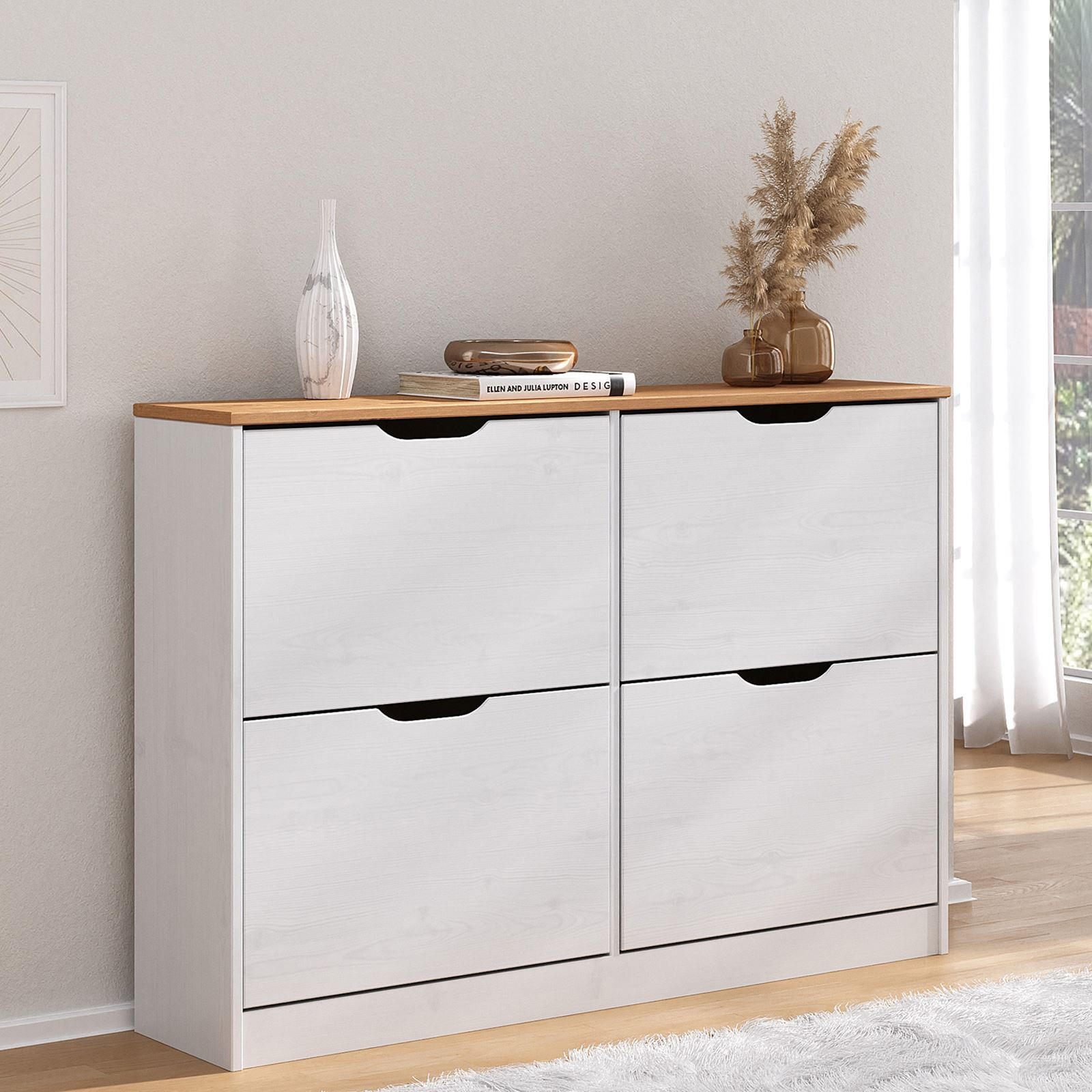 SCHUHSCHRANK BASIL - Weiß/Braun, Holz (115/79/25cm) - IDIMEX
