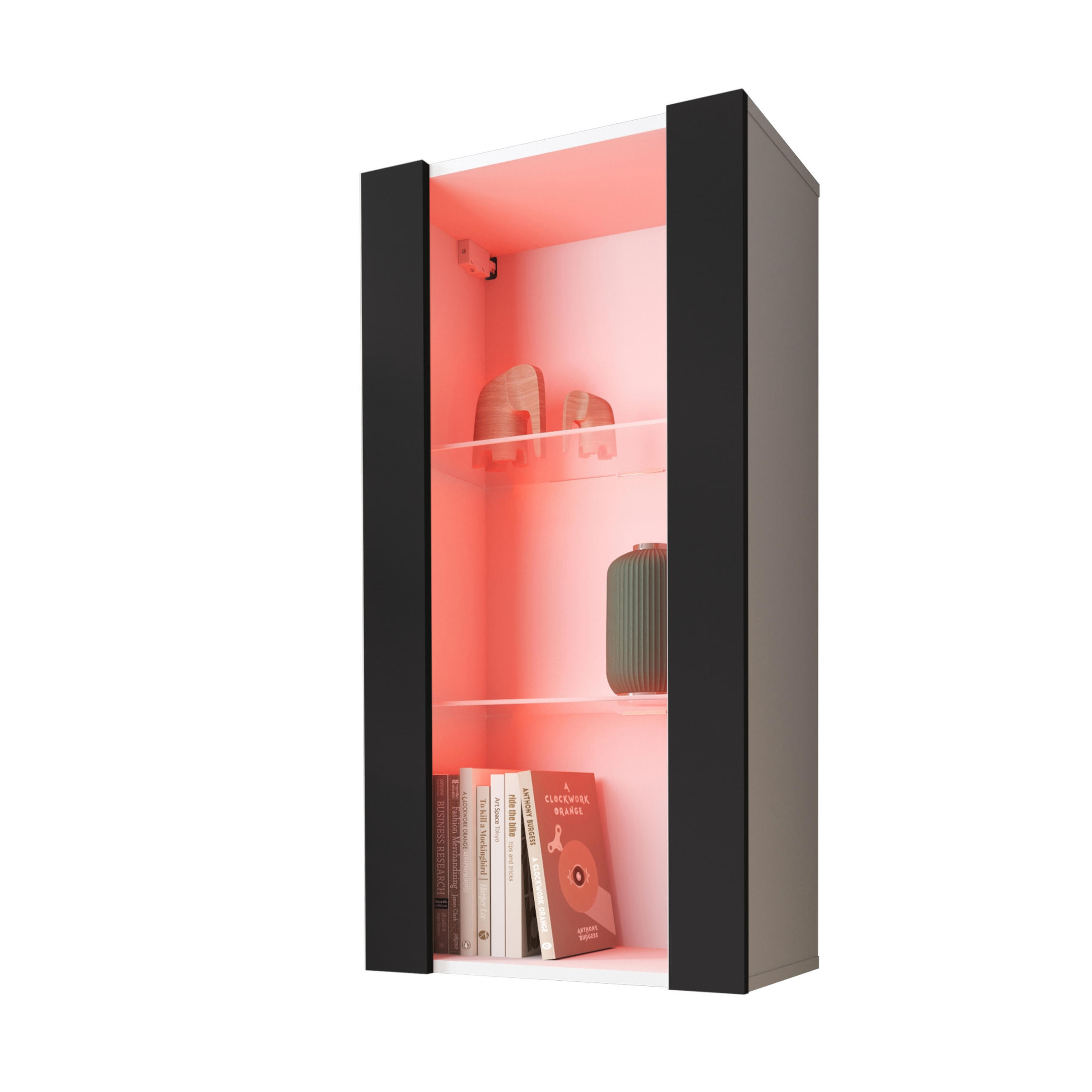 HÄNGEVITRINE TIVOLI Vertical 100, Schwarz, LED Mehrfarbige - Schwarz/Weiß, Glas/Holzwerkstoff (50/100/29.5cm) - Komodee