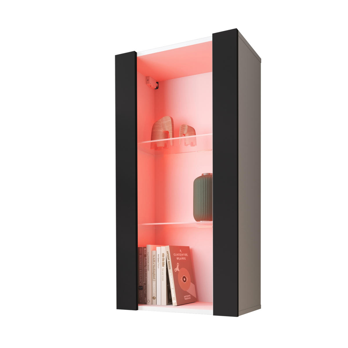 HÄNGEVITRINE TIVOLI Vertical 100, Schwarz, LED Mehrfarbige - Schwarz/Weiß, Glas/Holzwerkstoff (50/100/29.5cm) - Komodee