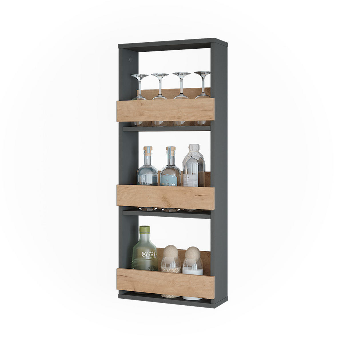 NÁSTĚNNÁ POLICE Repose Zlatý dub power/antracit - medově dubová/antracitová, kompozitní dřevo (40/98/15.1cm) - Vicco