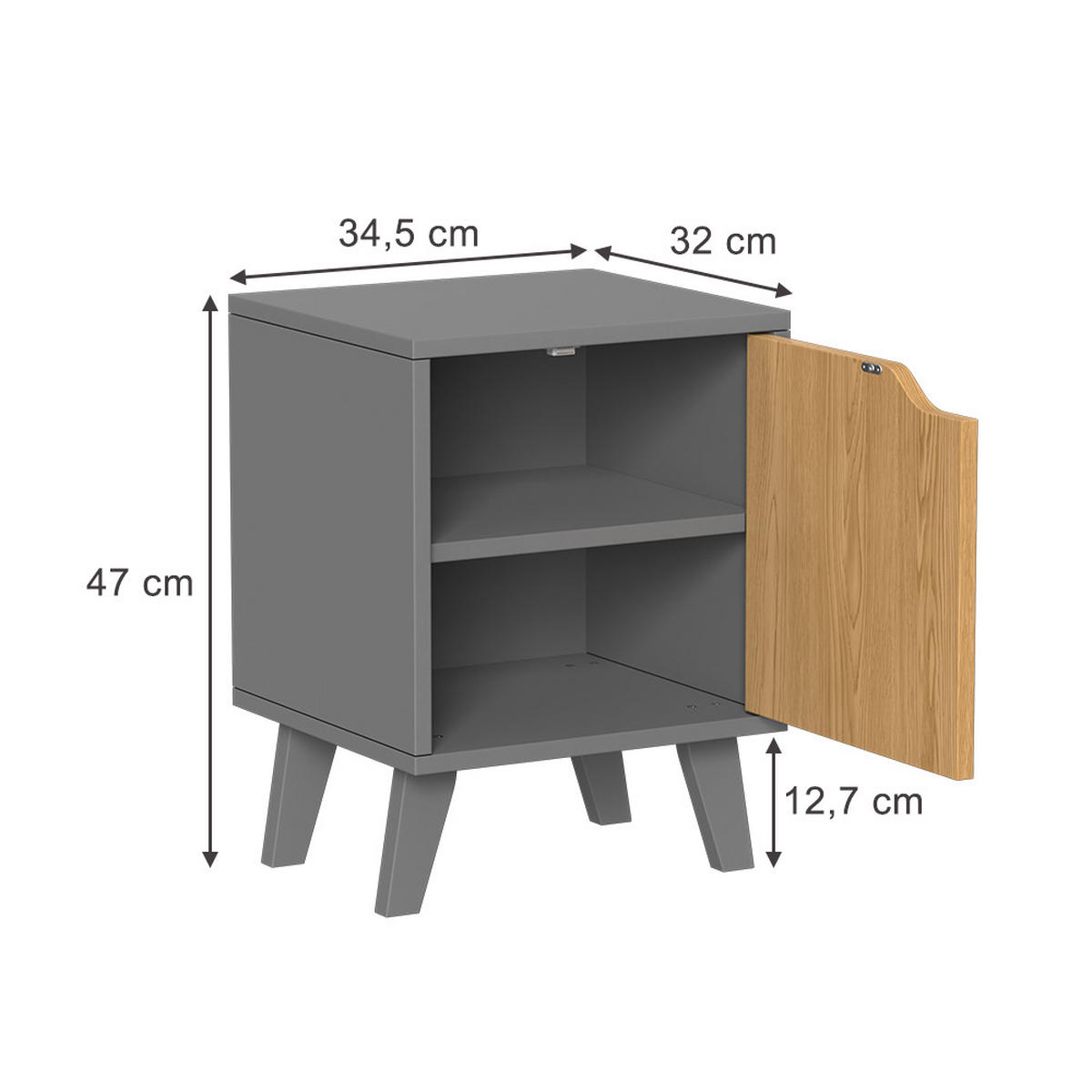 NACHTTISCH Malu Anthrazit/Eiche 2 Teile - Anthrazit, Holzwerkstoff (34.5/47/32cm) - Vicco