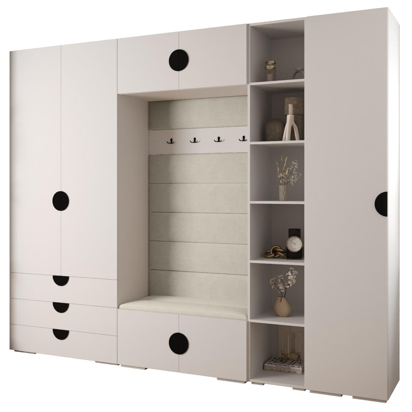 Abiks Möbel Garderoben-Set Weiß, Beige, Schwarz 290x236.7x47 cm
