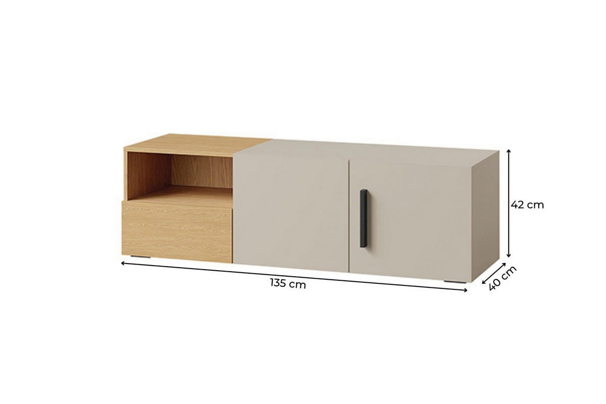 TV-LOWBOARD LIMA 09 135/42/40 cm in Kaschmir/Eiche - Kaschmir/Eichefarben, Holzwerkstoff (135/42/40cm) - Deine Möbel 24