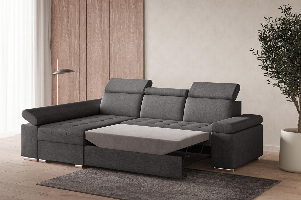 ECKSOFA mit Schlaffunktion Luka L Twist 20 - Grau - Links - Silberfarben/Grau, Holzwerkstoff (260/168cm) - Möblo