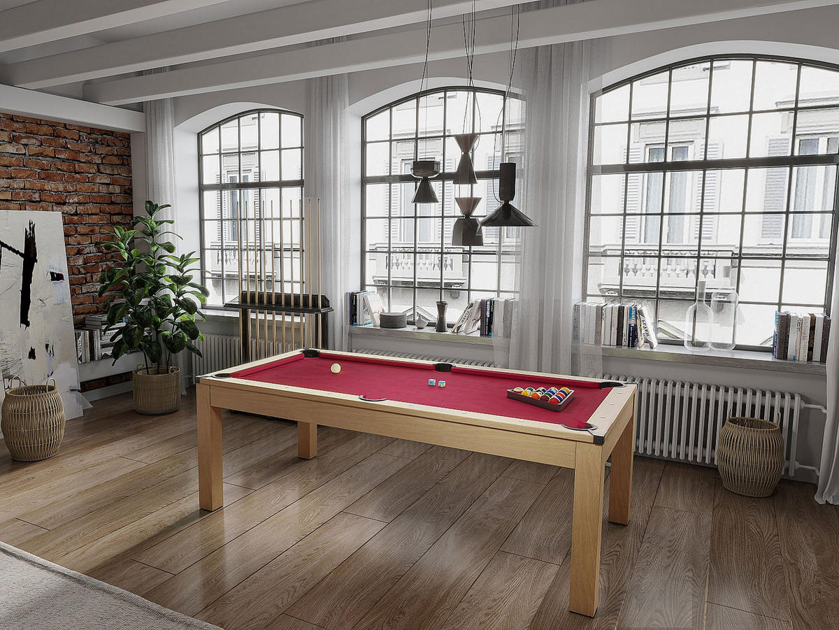 BILLARDTISCH - 8 Personen - holz - rot, naturfarben hell Balthazar - Rot, Holz (213.4/111.8cm) - Vente-Unique