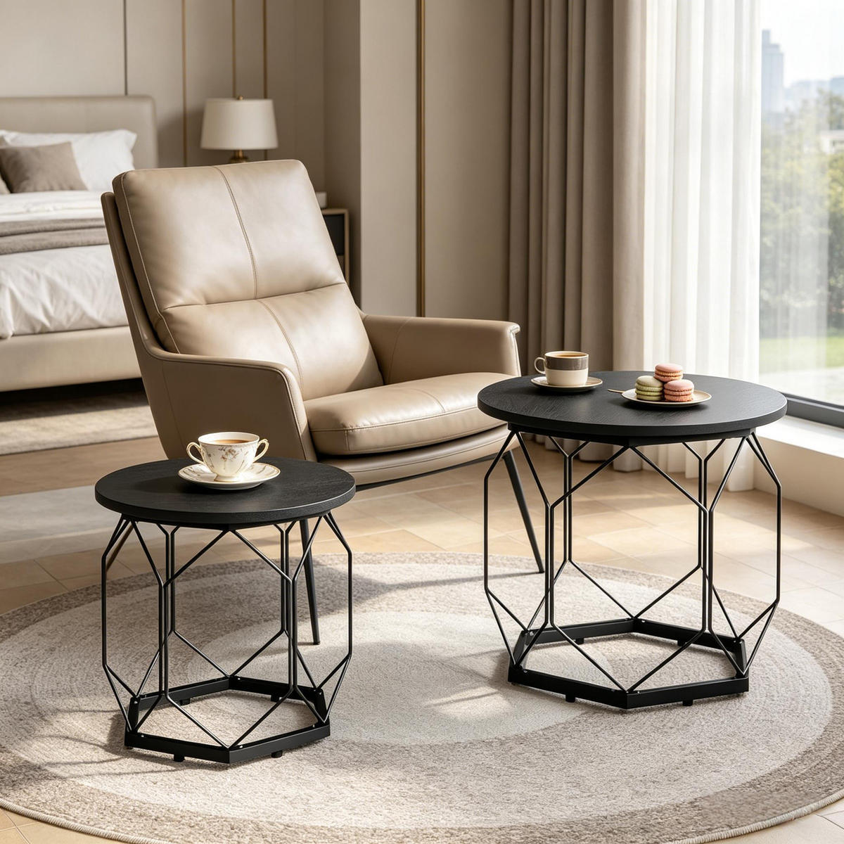 COUCHTISCH 2er-Set Black 50/50/45 cm - Schwarz, Metall (50/50/45cm) - PANGIVO